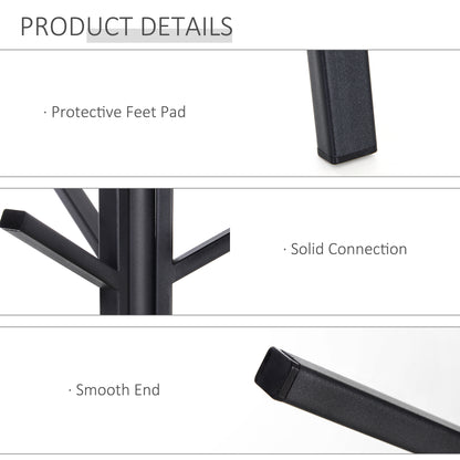 Metal coat rack details showing padded feet, sturdy joints, and smooth hook ends