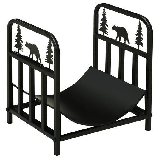 Photo of Outsunny Metal Firewood Log Holder Indoor Outdoor Firewood Rack Inner Arced Fireplace Wood Storage Shelf w/ Bear Shape Design, Rust-Resistant, Black, 42W x 33.5D x 43H cm in cm colour on a white background