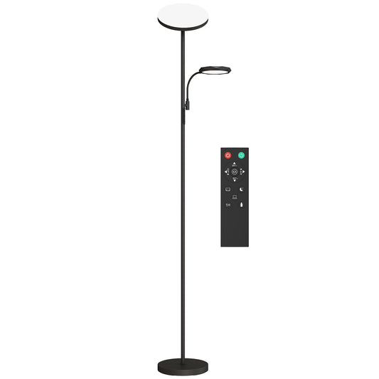 Photo of HOMCOM LED Floor Lamp for Living Room, Stepless Dimmable Standing Lamp, Mother and Child Uplighter with Reading Light, 4 Scene Modes, 2700K-6500K Colour Temps, 4 Brightness Levels, Remote Control in Control colour on a white background