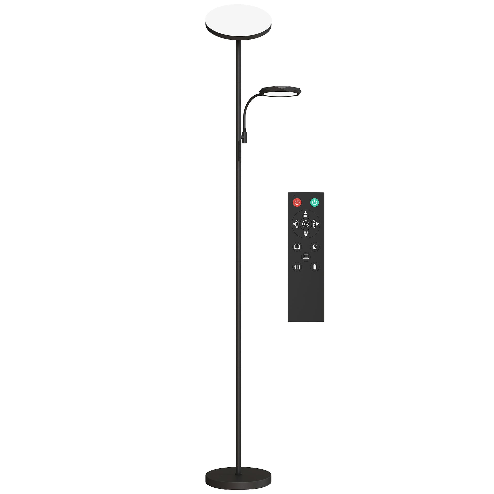 Photo of HOMCOM LED Floor Lamp for Living Room, Stepless Dimmable Standing Lamp, Mother and Child Uplighter with Reading Light, 4 Scene Modes, 2700K-6500K Colour Temps, 4 Brightness Levels, Remote Control in Control colour on a white background