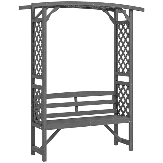 Photo of Outsunny Garden Bench, Wooden Garden Arbour with Seat for Vines/Climbing Plants, Grey in Grey colour on a white background