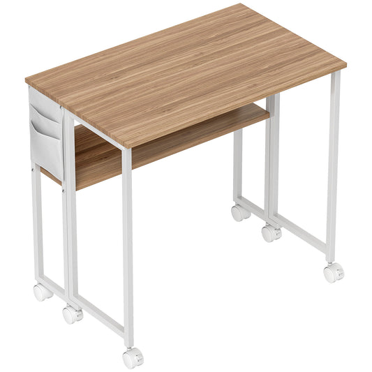 Photo of HOMCOM 80 cm Drop Leaf Writing Work Desk - Natural Wood Finish in Finish colour on a white background
