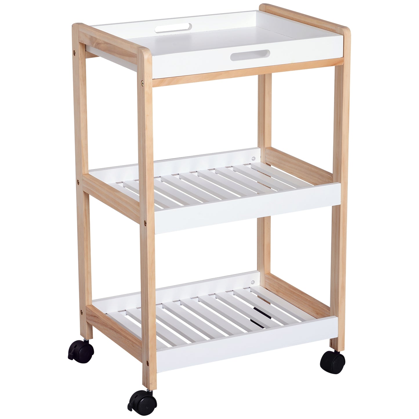 Photo of HOMCOM 3-Tier Mobile Kitchen Trolley Cart Storage Shelves Rack Rolling Wheels White 46 x 35 x 74.5 cm in cm colour on a white background