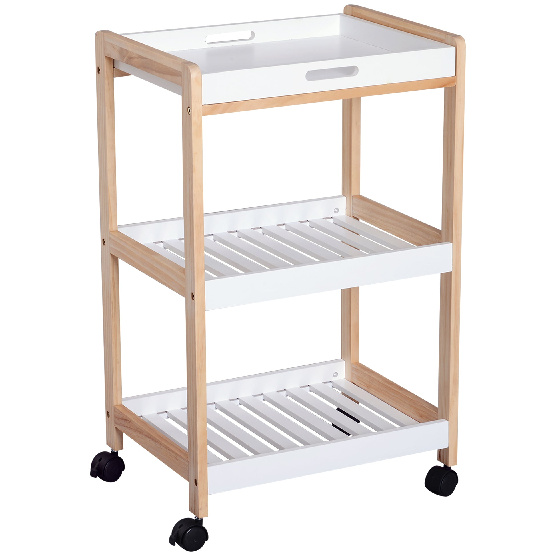 Photo of HOMCOM 3-Tier Mobile Kitchen Trolley Cart Storage Shelves Rack Rolling Wheels White 46 x 35 x 74.5 cm in cm colour on a white background