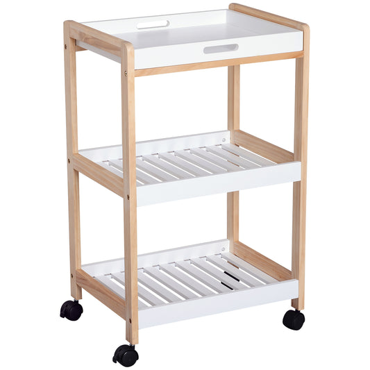 Photo of HOMCOM 3-Tier Mobile Kitchen Trolley Cart Storage Shelves Rack Rolling Wheels White 46 x 35 x 74.5 cm in cm colour on a white background