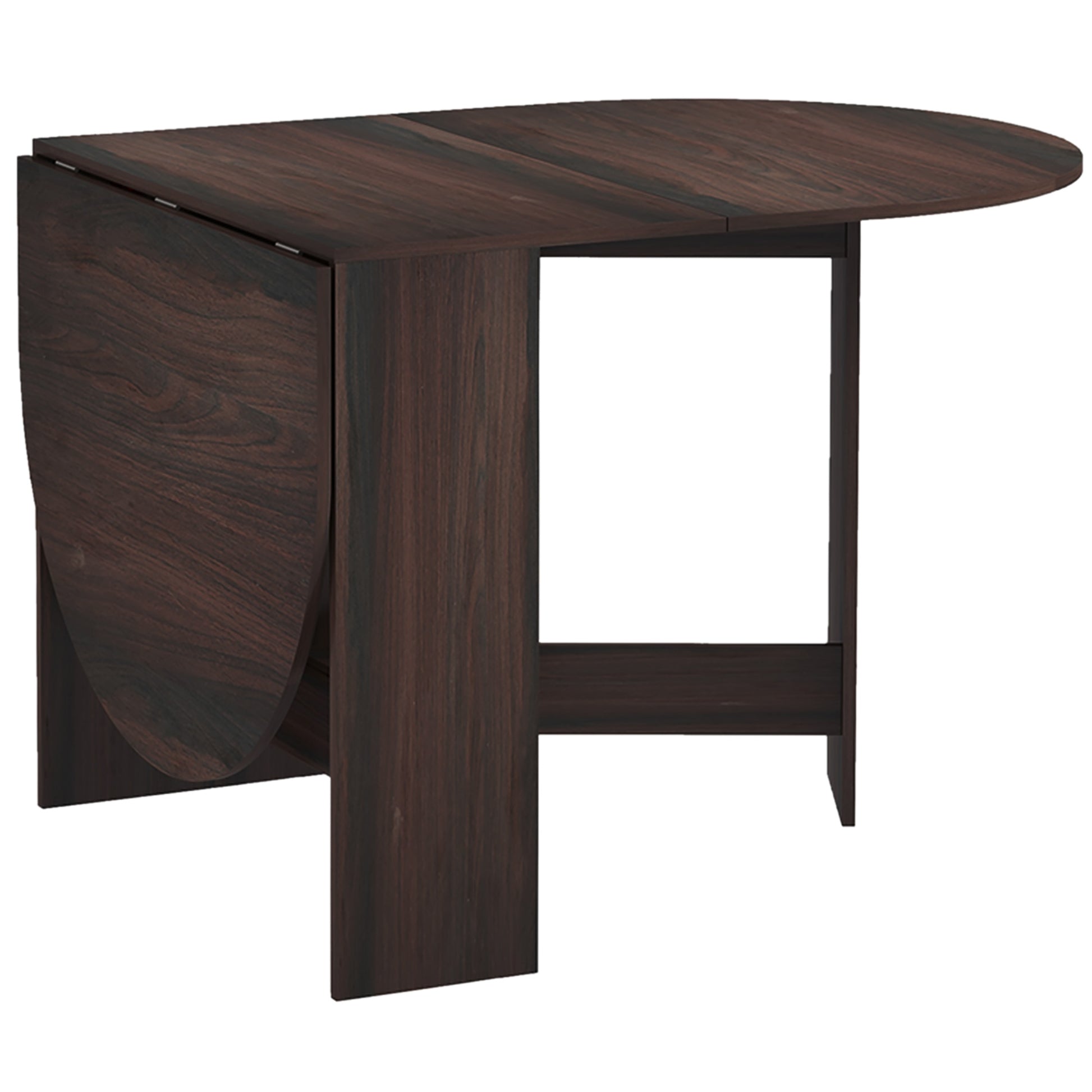 Photo of HOMCOM Folding Dining Table, Drop Leaf Table for Small Spaces, Oval Tabletop for Dining Room, Chocolate Wood Effect in Effect colour on a white background