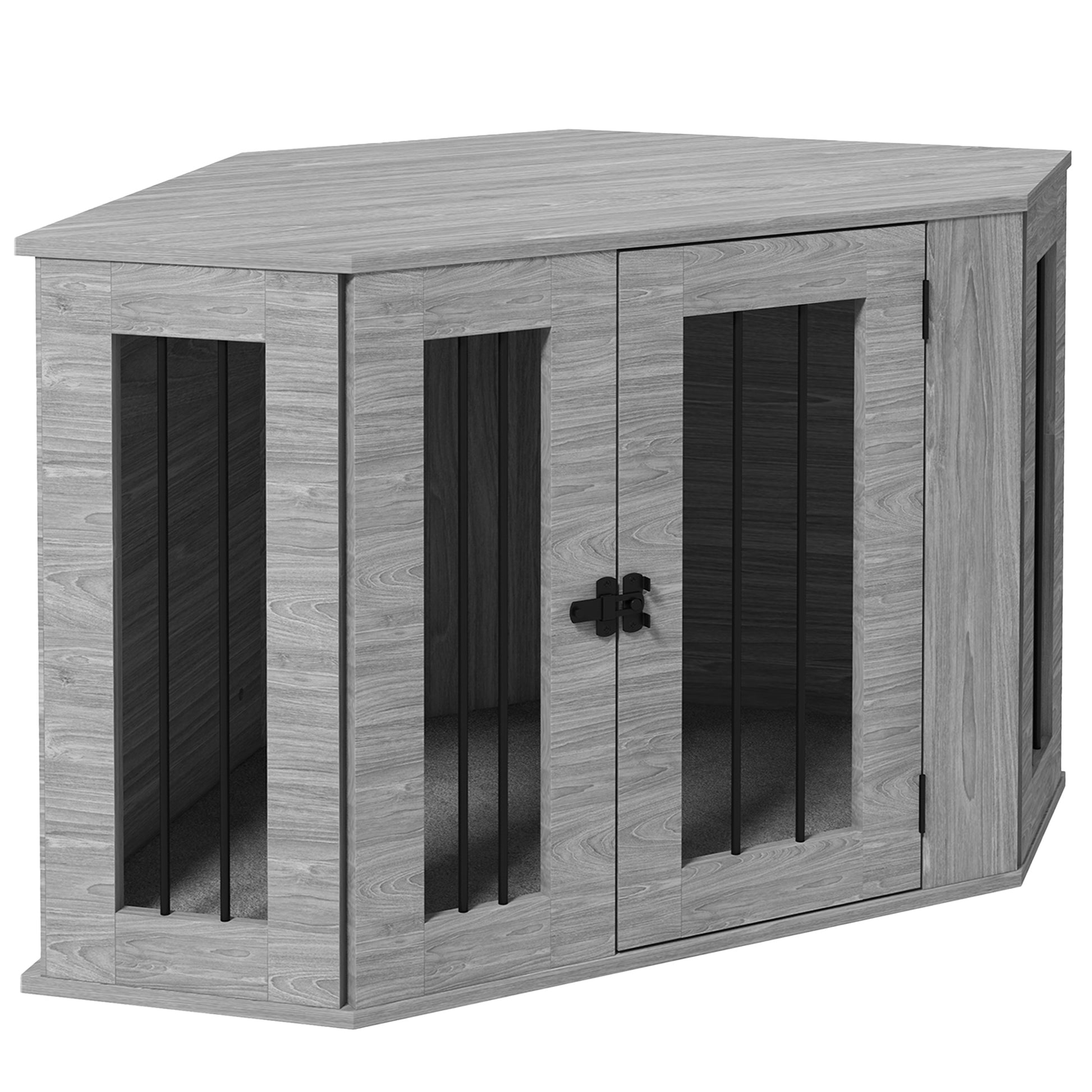 Photo of PawHut 2 in 1 Dog Crate Furniture Side Table with Cushion for Medium Dogs, 104 x 55 x 63cm - Grey in Grey colour on a white background