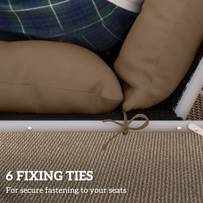 Close-up of khaki cushion with a securing tie attached to the lounger