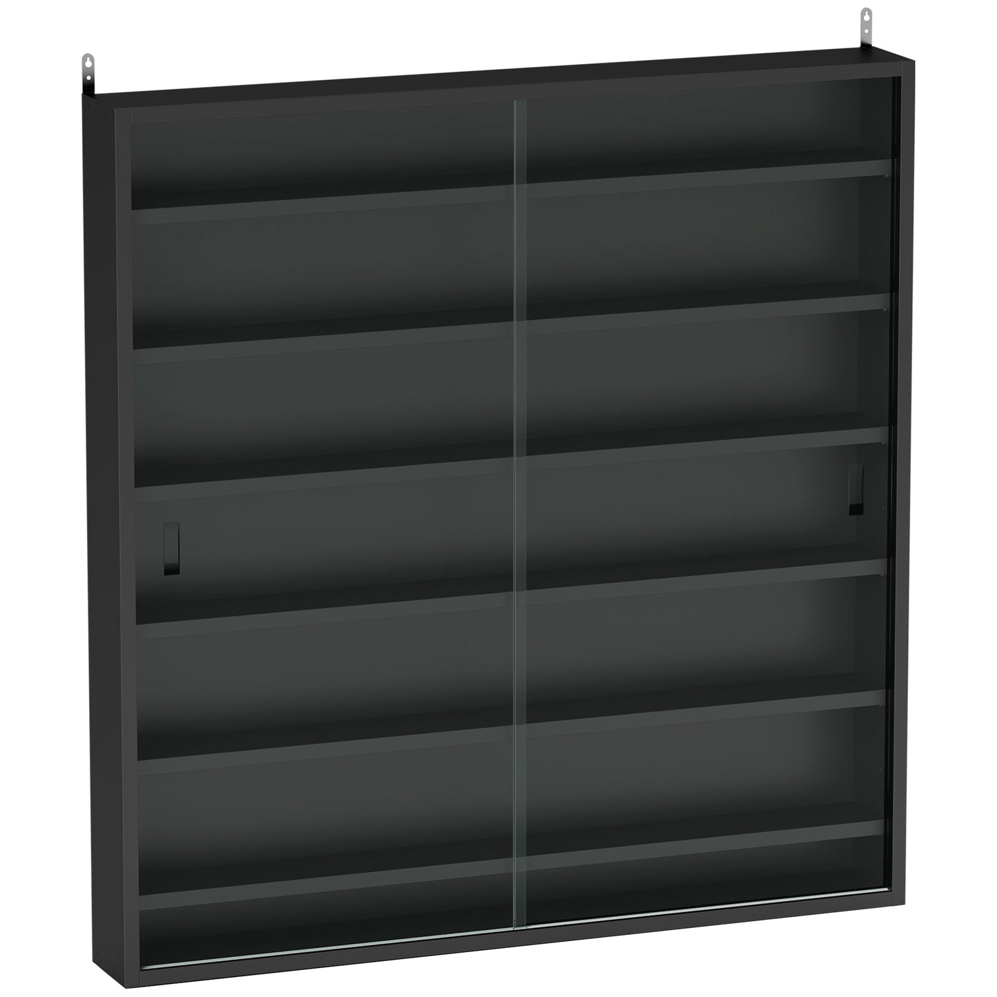 Photo of HOMCOM Six Shelf Display Cabinet, with Glass Doors - Black in Black colour on a white background