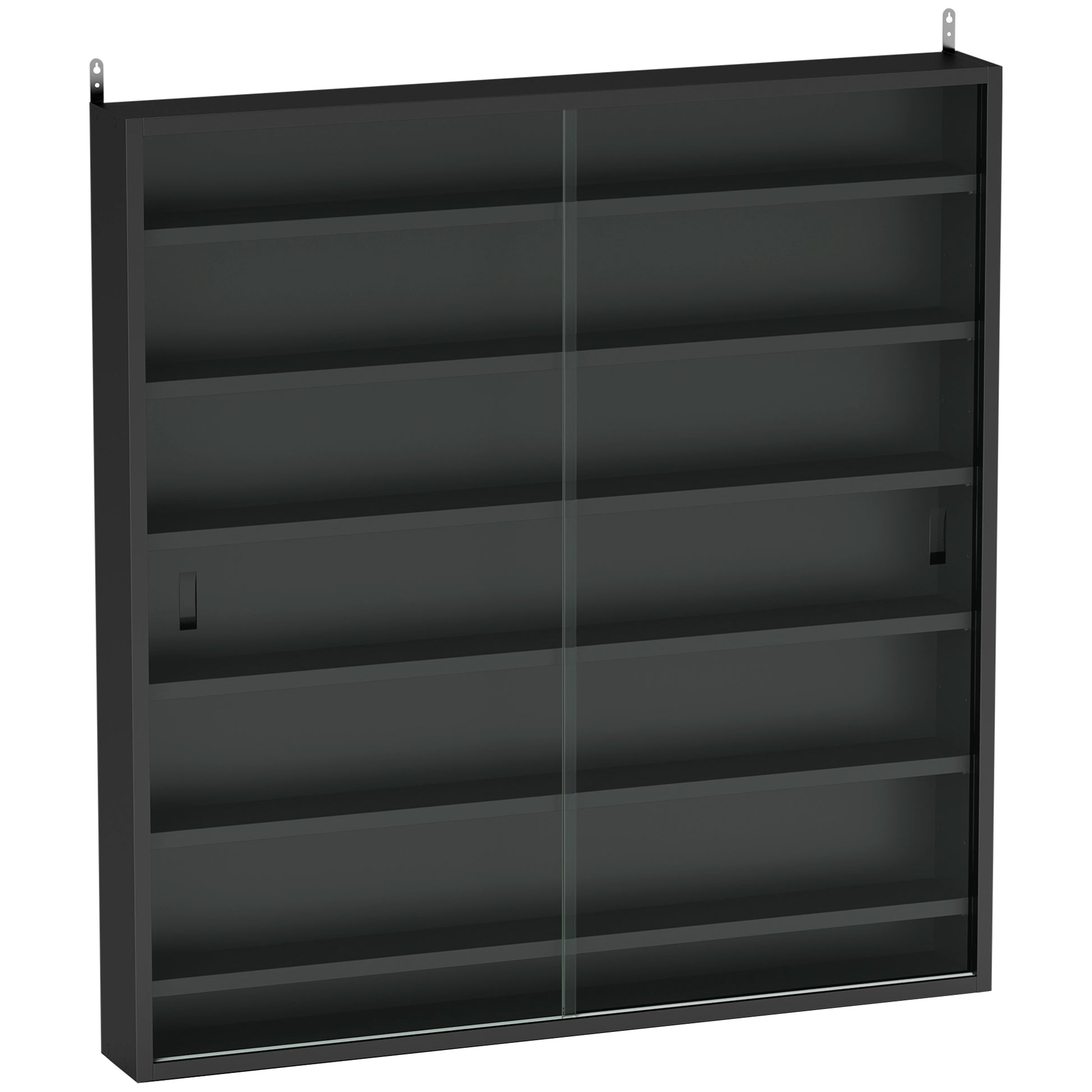 Photo of HOMCOM Six Shelf Display Cabinet, with Glass Doors - Black in Black colour on a white background