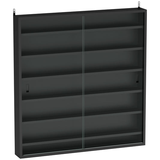 Photo of HOMCOM Six Shelf Display Cabinet, with Glass Doors - Black in Black colour on a white background