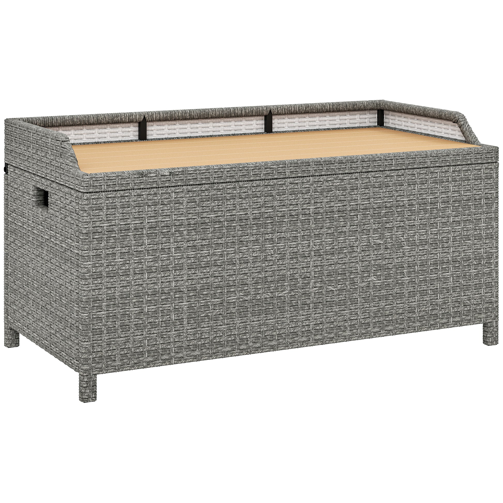 Photo of Outsunny 130 L Rattan Garden Storage Box, with Seat - Grey in Grey colour on a white background