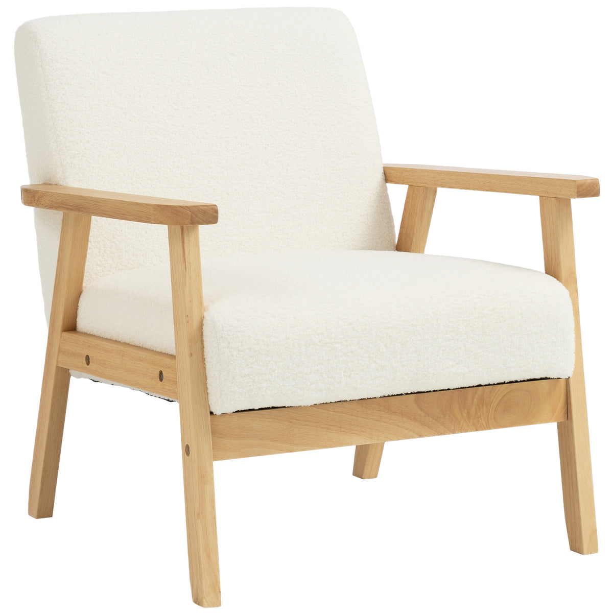 Photo of HOMCOM Modern Armchair, Sherpa Fleece Upholstered Accent Chair with Solid Wood Legs and Wide Seat, Cream White in White colour on a white background