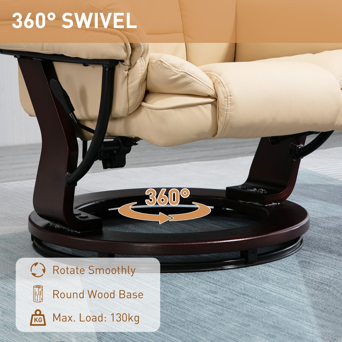 HOMCOM Faux Leather 135° Reclining Chair and Footstool - Beige