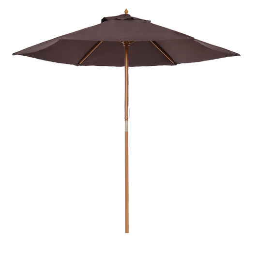 Photo of Outsunny 2.5m Wood Garden Parasol Sun Shade Patio Outdoor Wooden Umbrella Canopy Coffee in Coffee colour on a white background