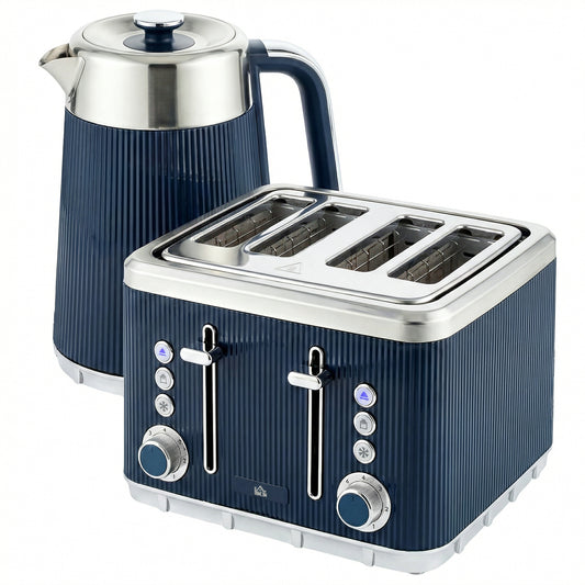 Photo of HOMCOM Electric Stainless Steel Kettle and Toaster Set, 3000W 1.7L UK Strix Thermostat Dark Blue in Blue colour on a white background