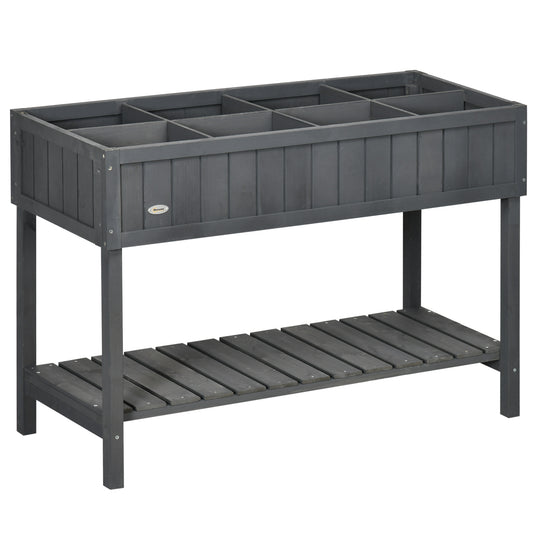 Photo of Outsunny Fir Wood Raised Rectangular 8 Compartment Plant Stand Dark Grey in Grey colour on a white background