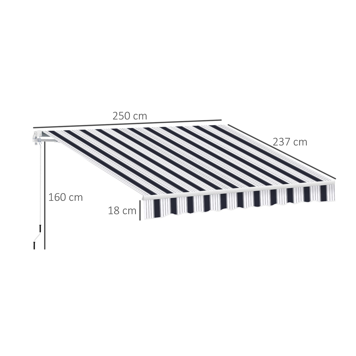 Outsunny 2.5x2 m Manual Retractable Awning, Garden Awning with 90% UV block -Dark Blue/White Stripes
