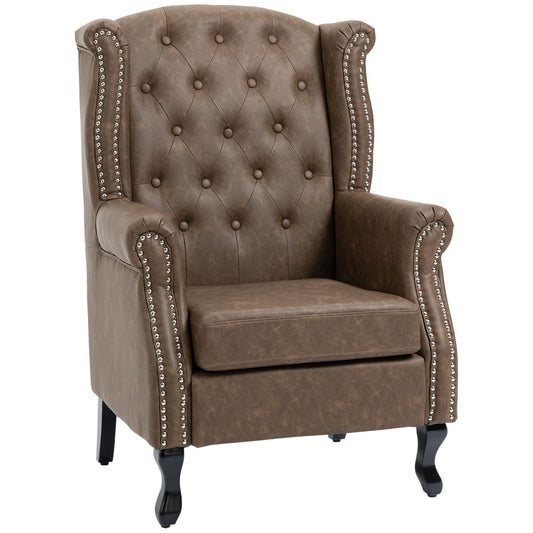 Photo of HOMCOM Wingback Accent Chair Tufted Chesterfield-style Armchair with Nail Head Trim for Living Room Bedroom Brown in Brown colour on a white background