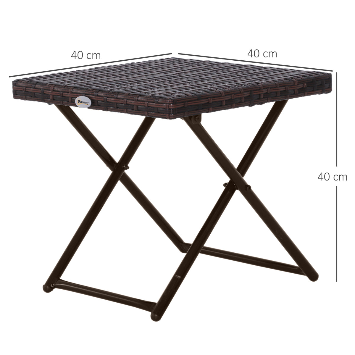 Outsunny Folding Garden Coffee Table, Wicker Outdoor Bistro Side Table with PE Rattan Top for Patio, Balcony, Porch, 40 x 40 x 40 cm, Brown