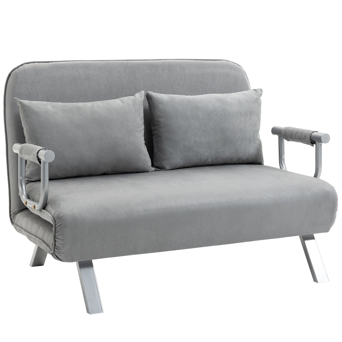 Photo of HOMCOM Two-Seater Click-Clack Sofa Bed with Pillows - Light Grey in Grey colour on a white background