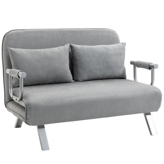 Photo of HOMCOM Two-Seater Click-Clack Sofa Bed with Pillows - Light Grey in Grey colour on a white background