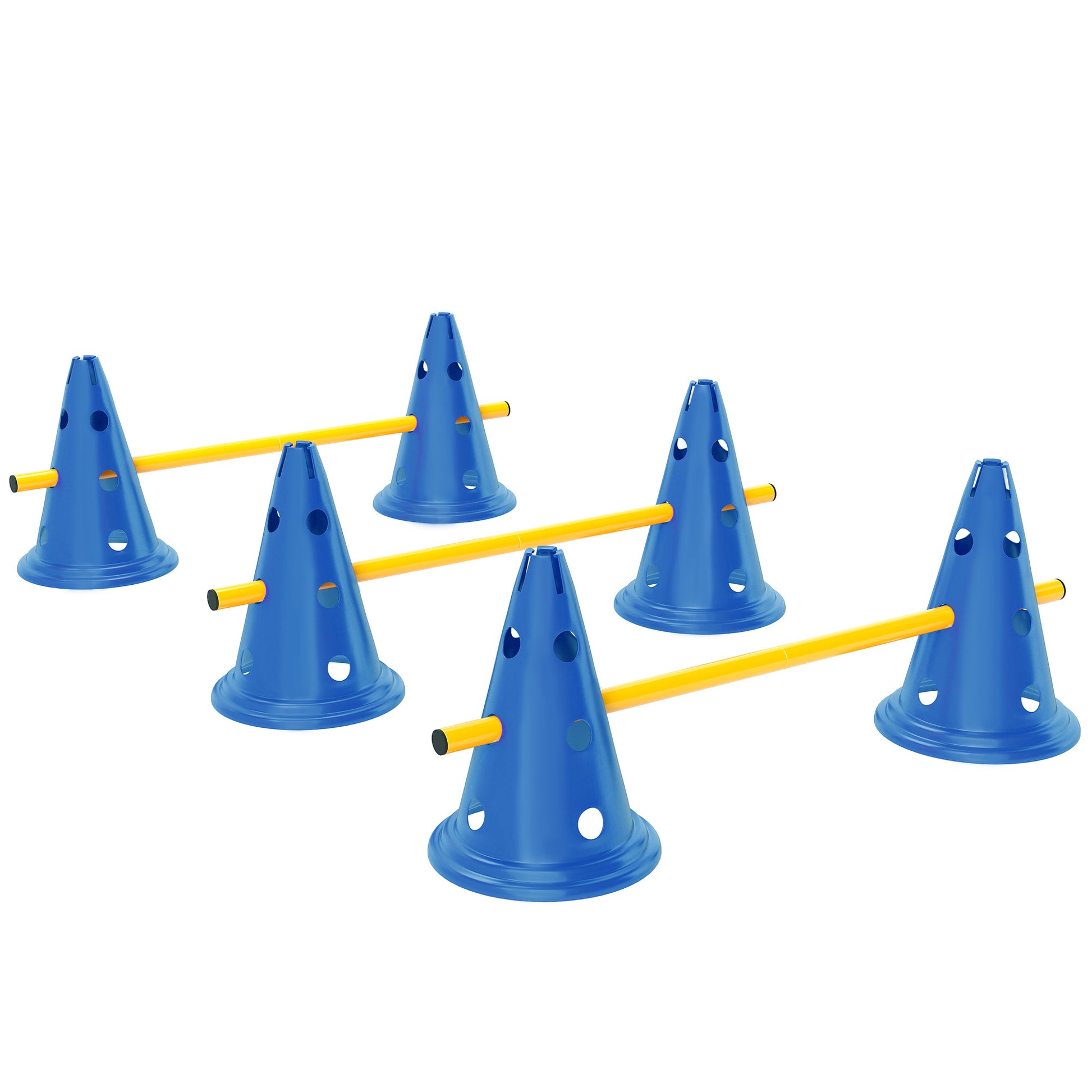 Photo of PawHut Dog Agility Equipment Set of Six Cones, Six Poles with Carry Bag, Three-Piece Adjustable Height Jumping Obstacles, Blue in Blue colour on a white background