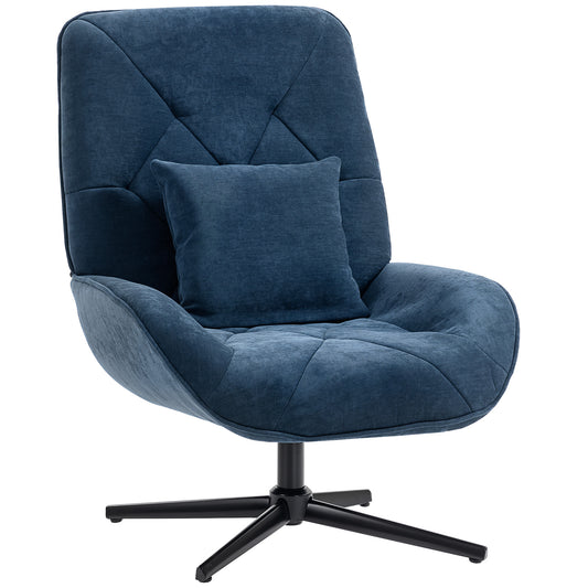 Photo of HOMCOM Accent Chair, Chenille Upholstered Swivel Armchair with Lumbar Pillow, High Back, Deep Seat and Metal Legs, Dark Blue in Blue colour on a white background