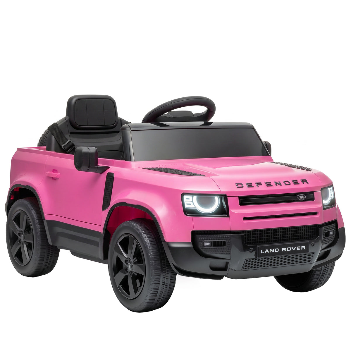 Photo of AIYAPLAY Land Rover Licensed 12V Kids Ride on Car with Remote, Suspension, Slow Start, 3 Speeds, Lights, Music, Horn, Pink in Pink colour on a white background