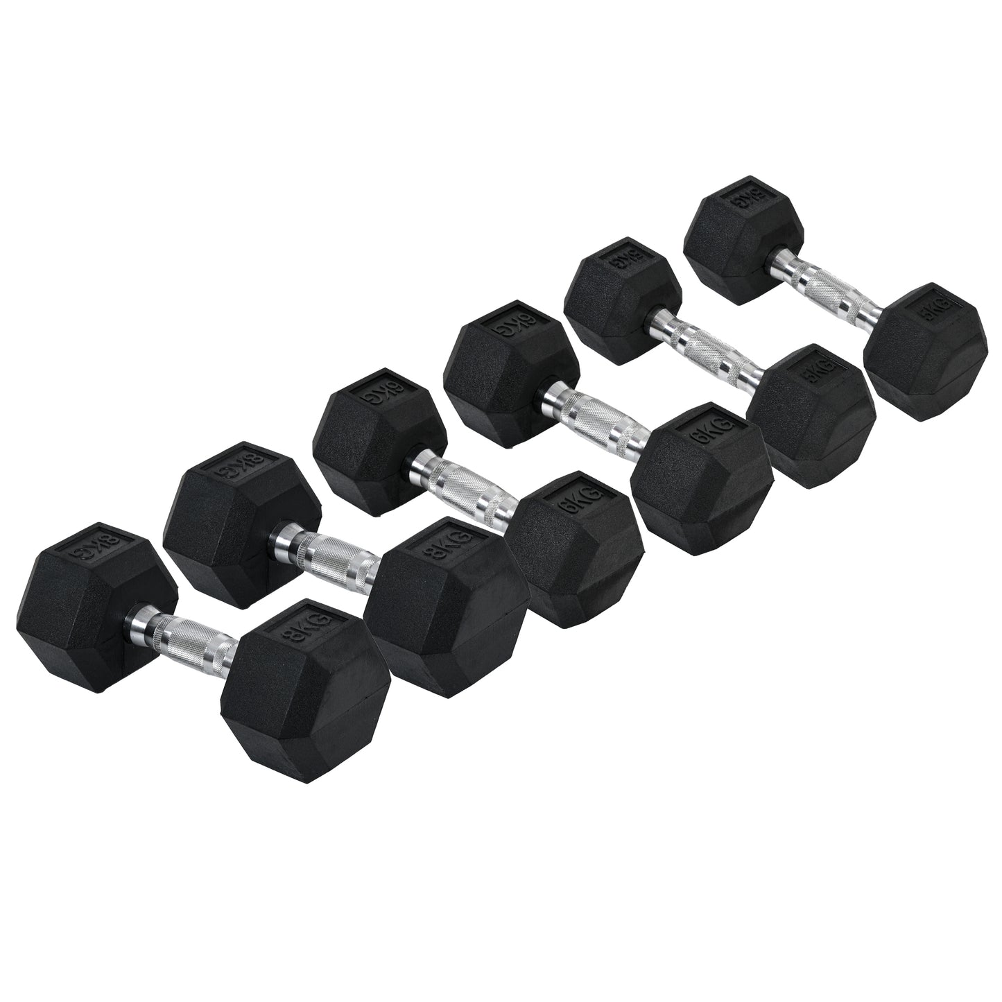 Photo of HOMCOM Rubber Dumbbell Set Sports Hex Weight Sets Home Gym Fitness Lift Strength Training Exercise 2 x 5kg, 2 x 6kg, 2 x 8kg in 8kg colour on a white background