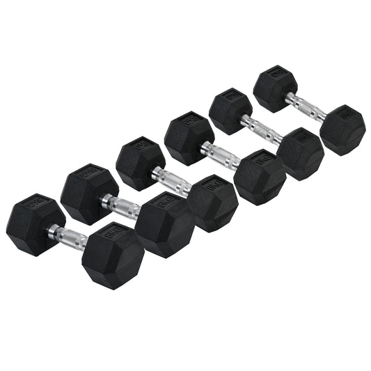 Photo of HOMCOM Rubber Dumbbell Set Sports Hex Weight Sets Home Gym Fitness Lift Strength Training Exercise 2 x 5kg, 2 x 6kg, 2 x 8kg in 8kg colour on a white background