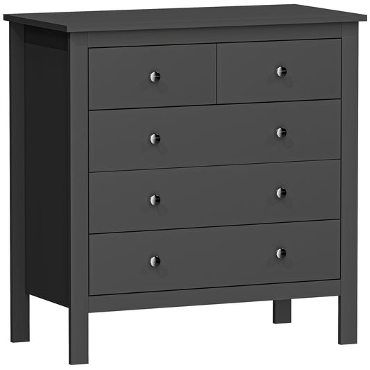 Photo of HOMCOM 5 Drawer Dresser for Bedroom, Modern Chest of Drawers, Wide Storage Unit for Living Room, Hallway, Black in Black colour on a white background