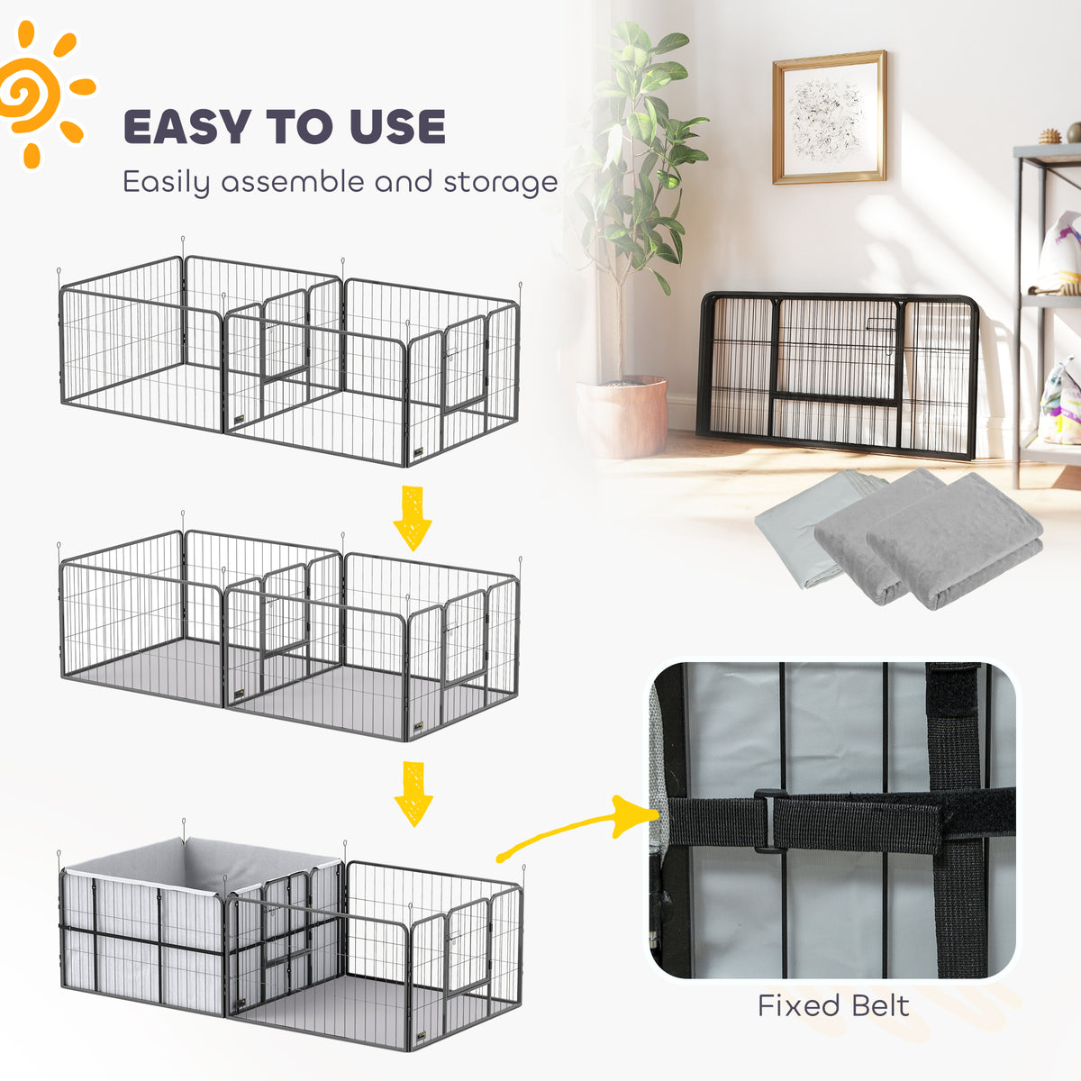 PawHut Seven-Panel Dog Whelping Box, Dog Playpen with Washable Whelping Pads, Wind-Resistant Fabric, for Small and Medium Dogs