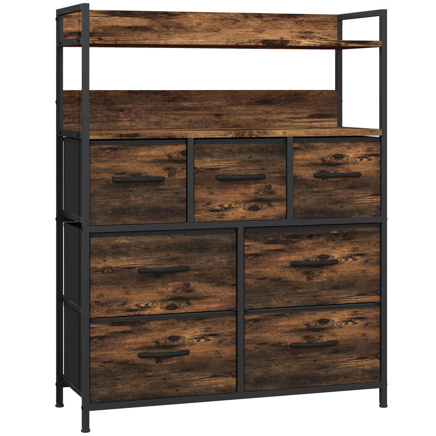 Photo of HOMCOM Rustic Chest of Seven Fabric Drawers - Rustic Brown in Brown colour on a white background
