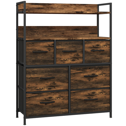 Photo of HOMCOM Rustic Chest of Seven Fabric Drawers - Rustic Brown in Brown colour on a white background
