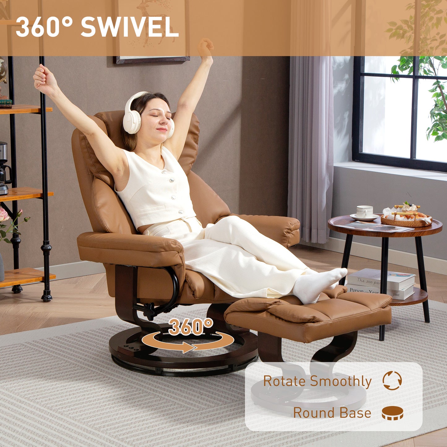 HOMCOM Faux Leather Reclining Chair and Footstool - Brown