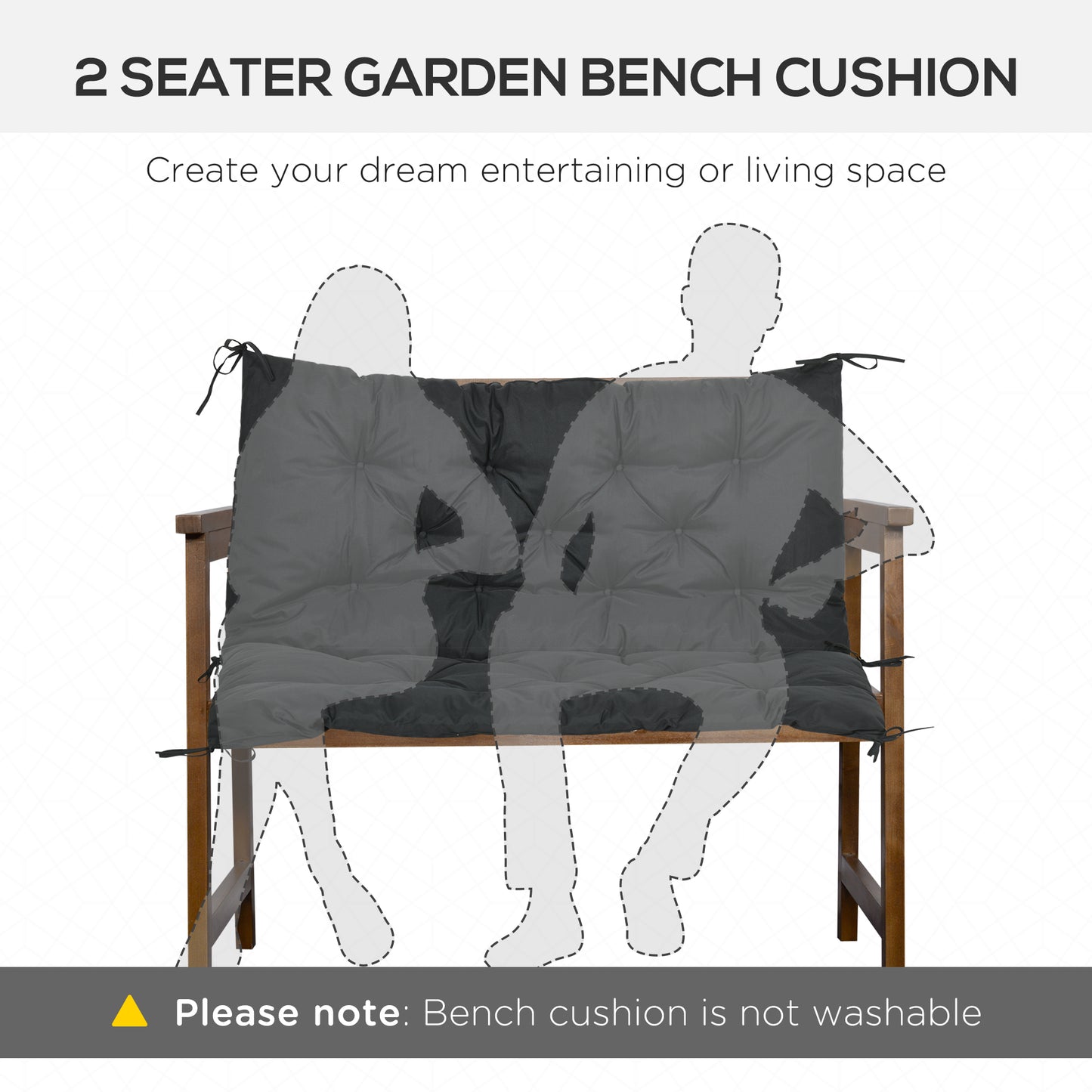 Outsunny 2 Seater Bench Pad, Garden Chair Cushion with Back and Ties for Indoor and Outdoor Use, 98 x 100 cm, Black