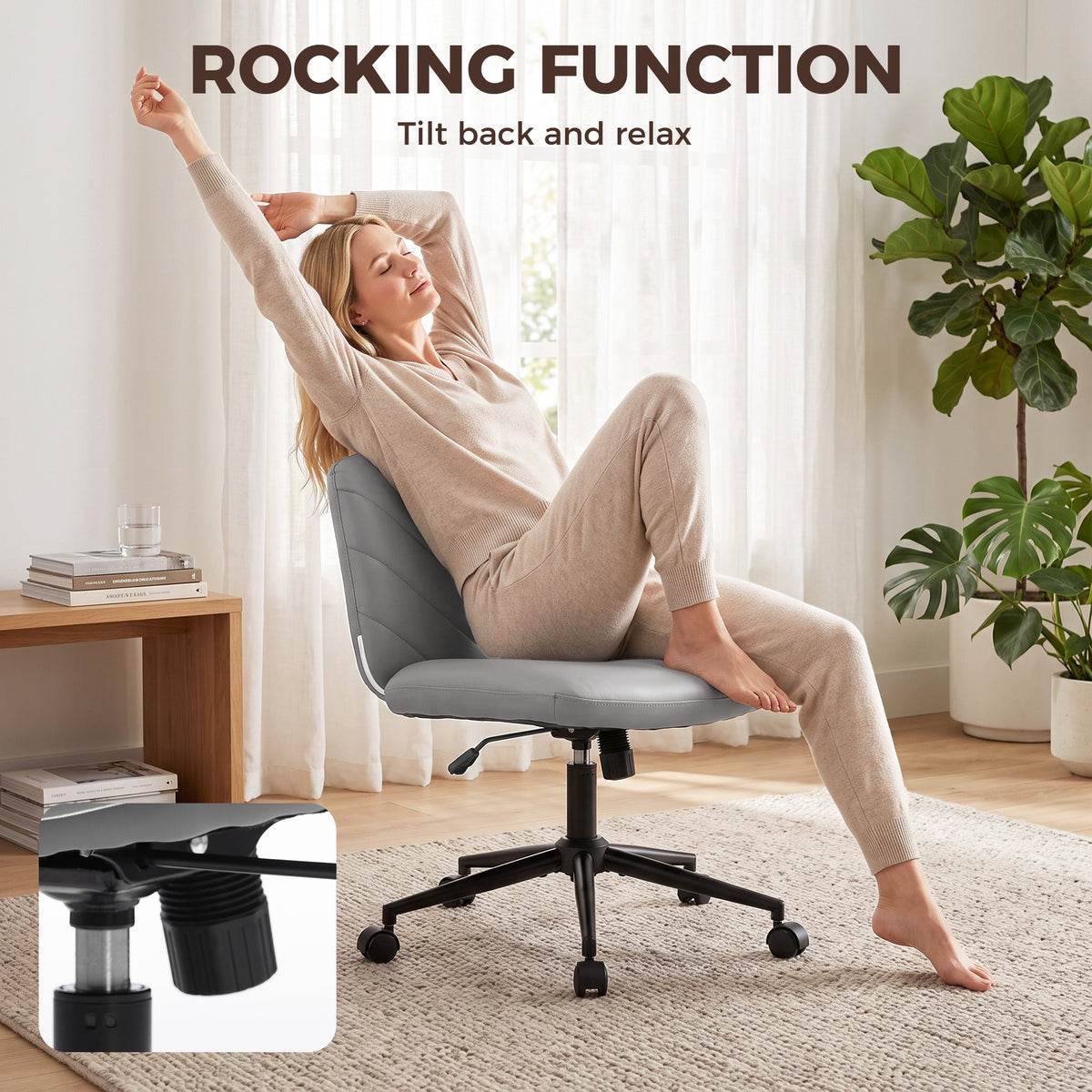 HOMCOM Home Office Desk Chair Height Adjustable Swivel Chair Cross Legged Wide Seat Swivel Wheels Grey