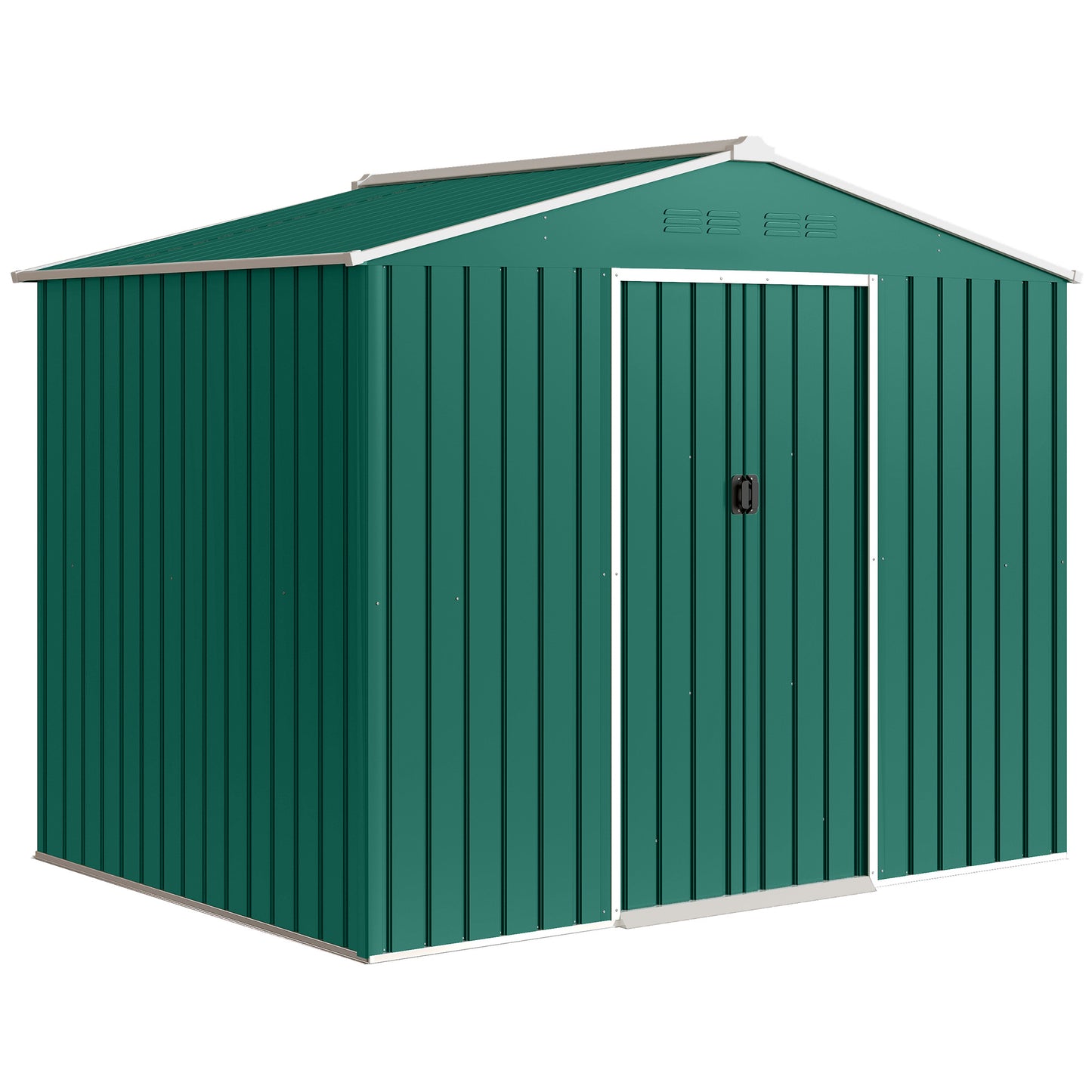 Photo of Outsunny 8 x 6ft Galvanised Steel Shed, with Double Door - Green in Green colour on a white background