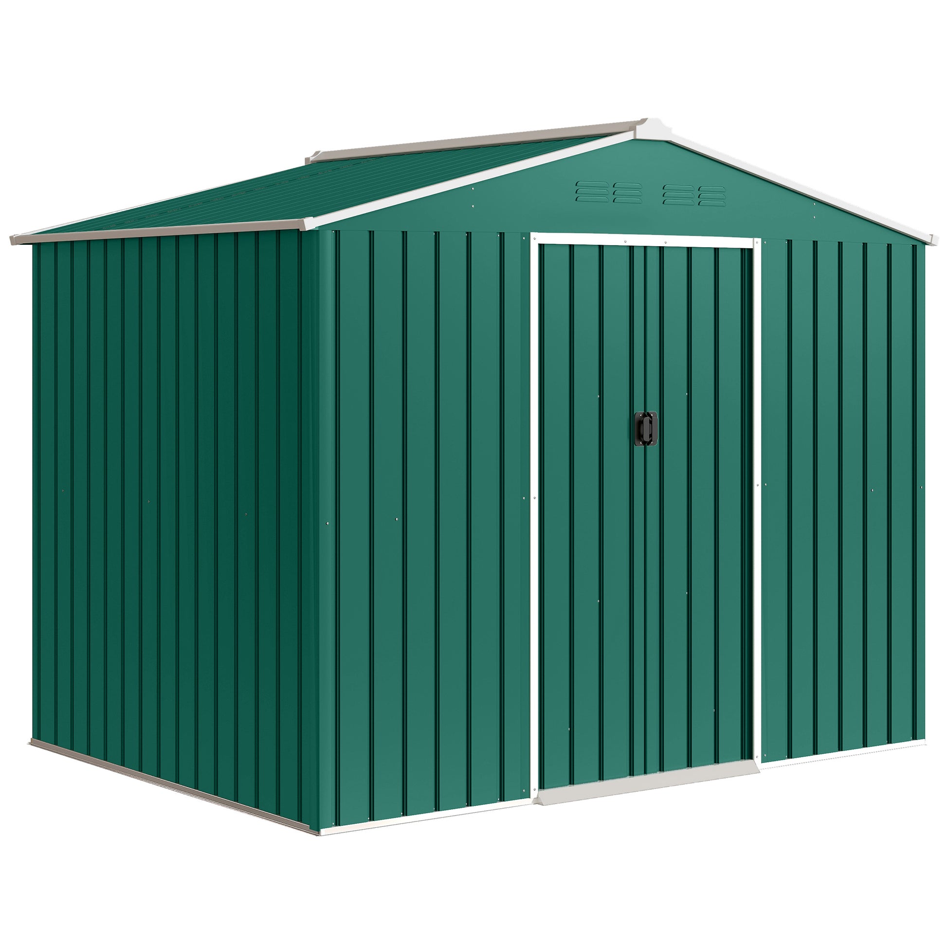 Photo of Outsunny 8 x 6ft Galvanised Steel Shed, with Double Door - Green in Green colour on a white background