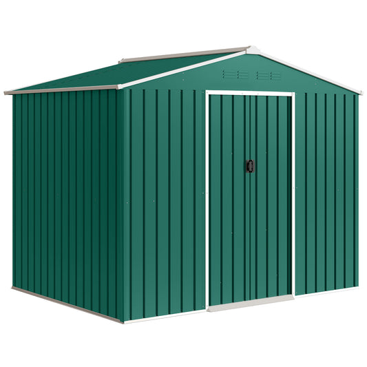 Photo of Outsunny 8 x 6ft Galvanised Steel Shed, with Double Door - Green in Green colour on a white background