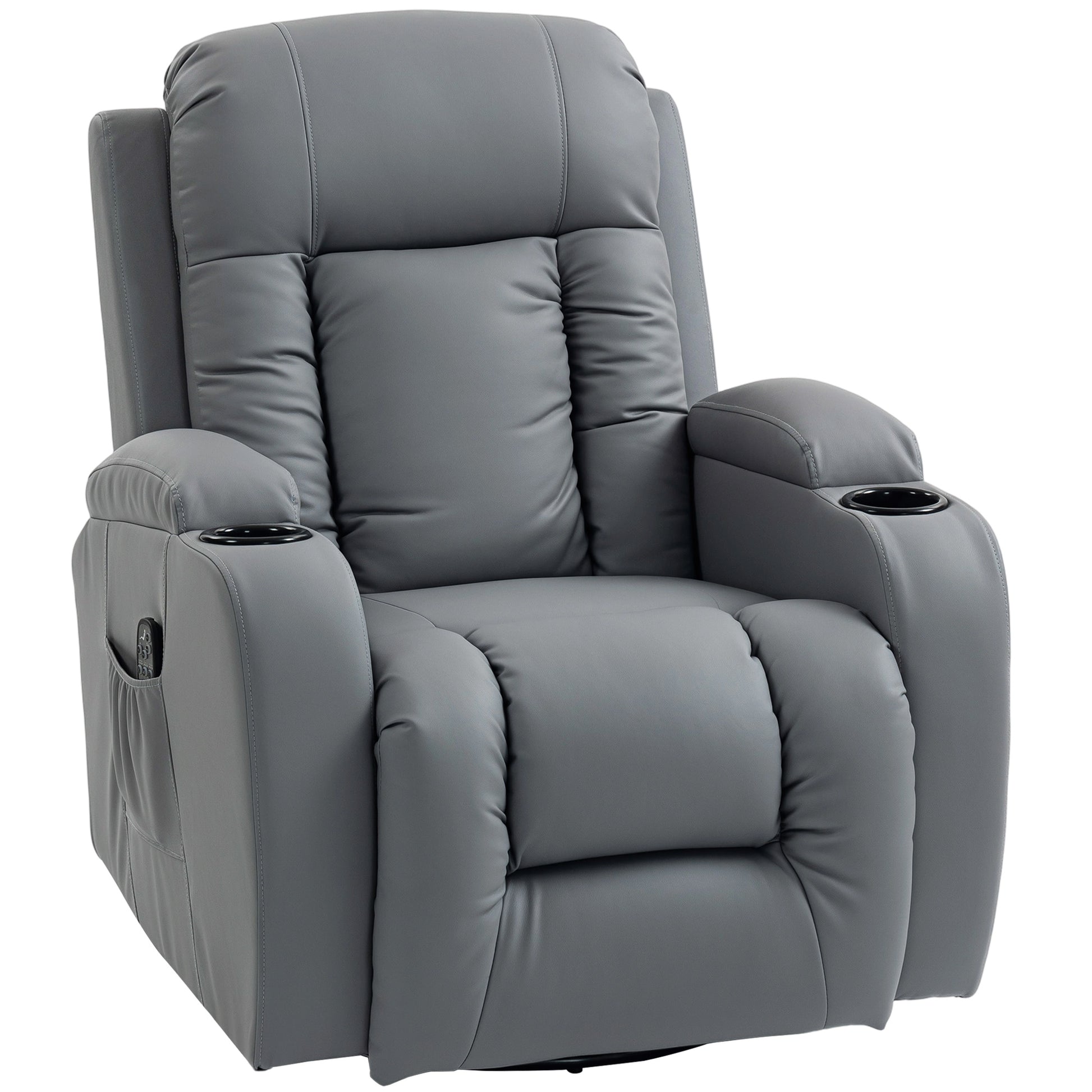 Photo of HOMCOM Massage Recliner Armchair, PU Leather Recliner Chair, Grey in Grey colour on a white background