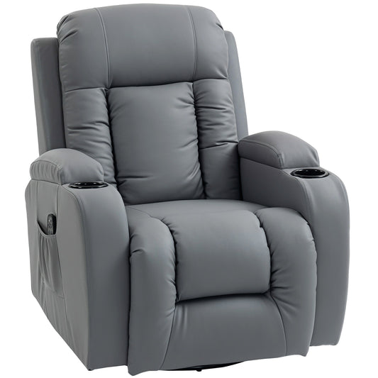 Photo of HOMCOM Massage Recliner Armchair, PU Leather Recliner Chair, Grey in Grey colour on a white background