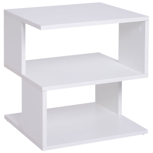 Photo of HOMCOM Side Table, Square Coffee Table, Modern End Table with 2 Tier Storage Shelves for Living Room, Bedroom, White in White colour on a white background