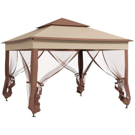Photo of Outsunny 3 x 3(m) Pop Up Gazebo, Double-roof Garden Tent with Netting and Carry Bag, Party Event Shelter for Outdoor Patio, Khaki in Khaki colour on a white background