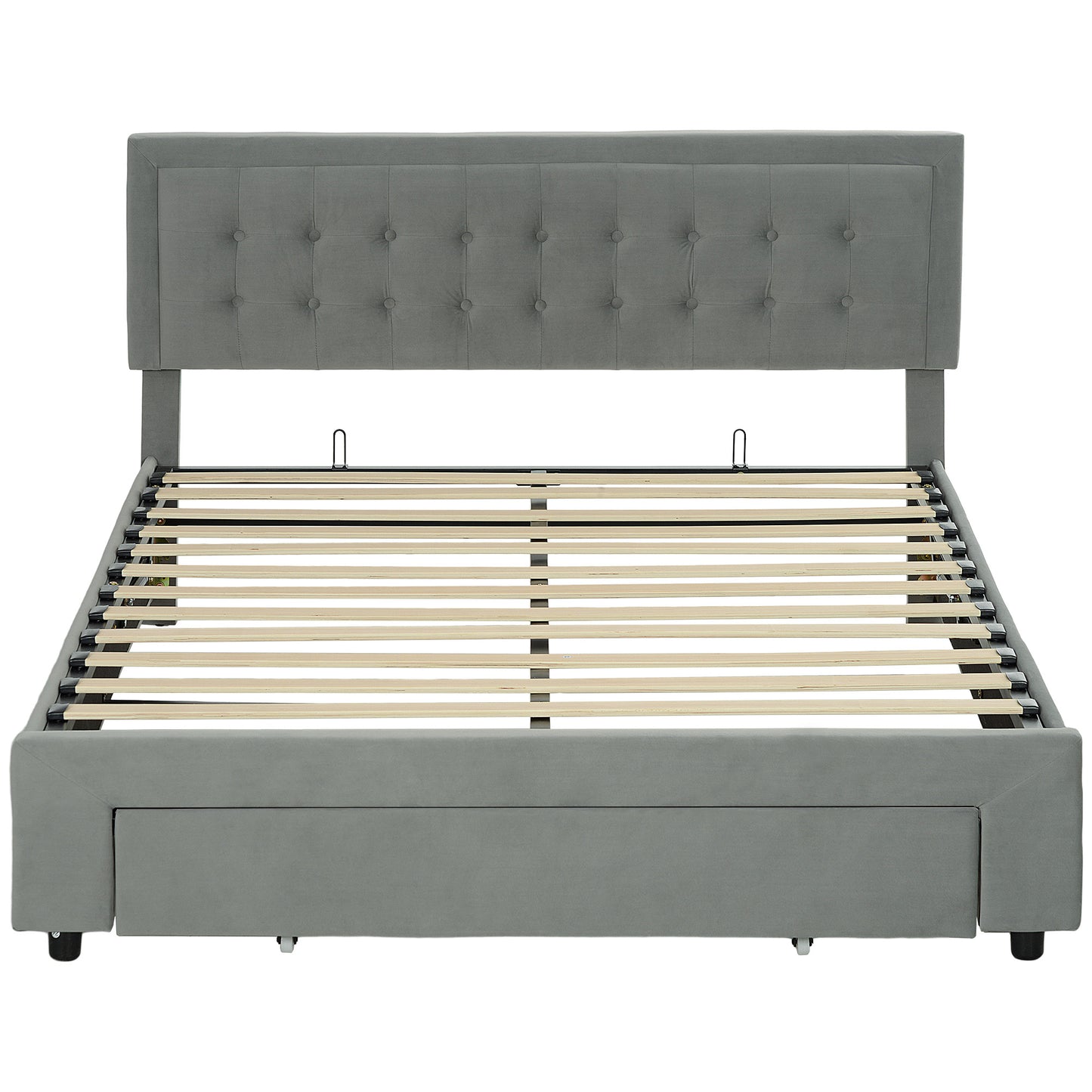 Photo of HOMCOM King Size Ottoman Bed Frame, with Front Drawer - Grey in Grey colour on a white background