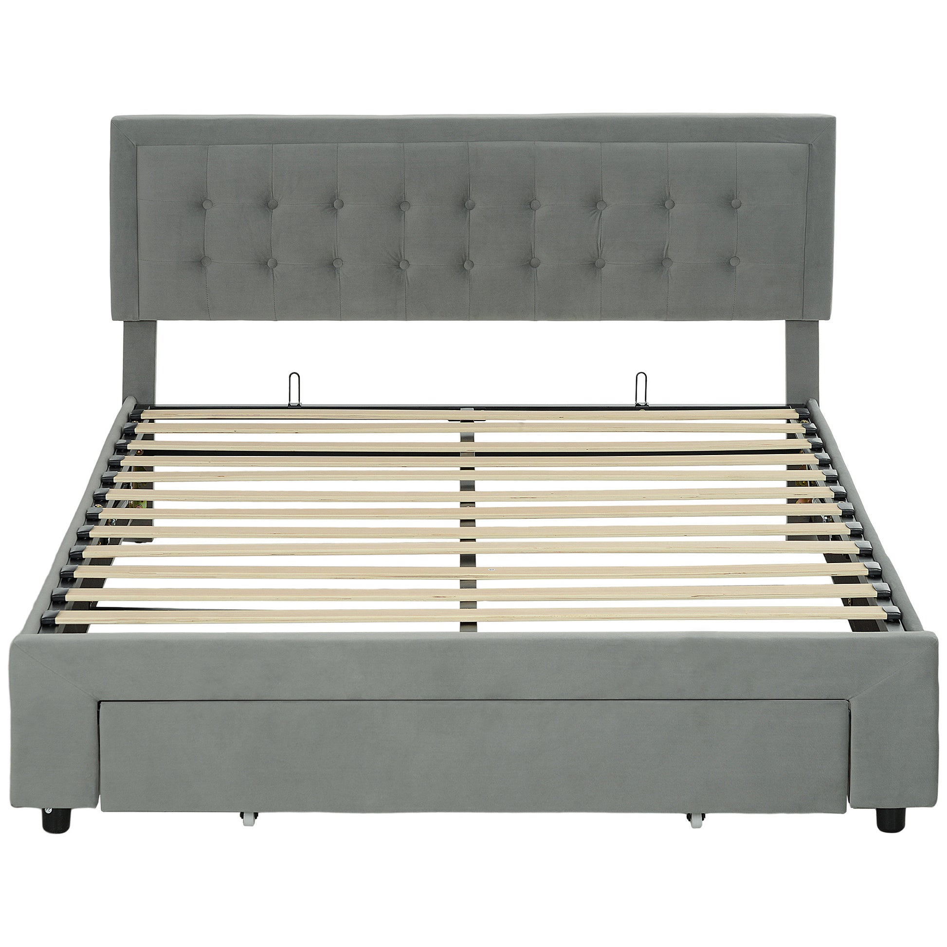 Photo of HOMCOM King Size Ottoman Bed Frame, with Front Drawer - Grey in Grey colour on a white background
