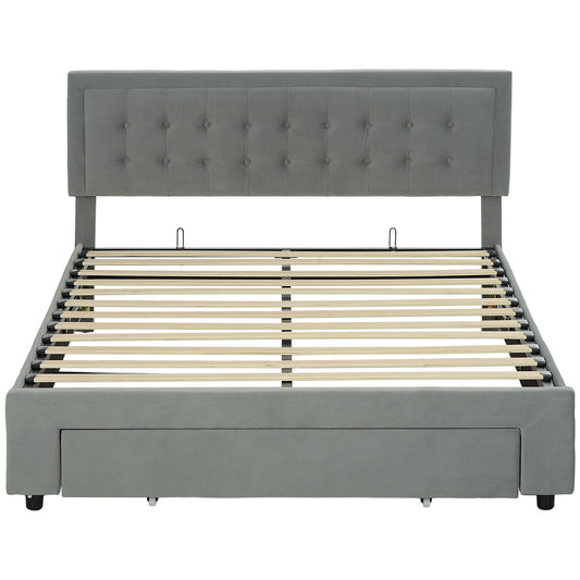Photo of HOMCOM King Size Ottoman Bed Frame, with Front Drawer - Grey in Grey colour on a white background