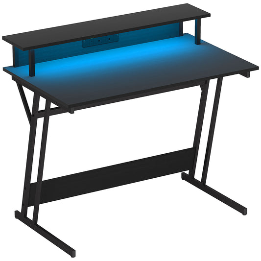 Photo of HOMCOM Two-Level LED Gaming Desk - Black in Black colour on a white background