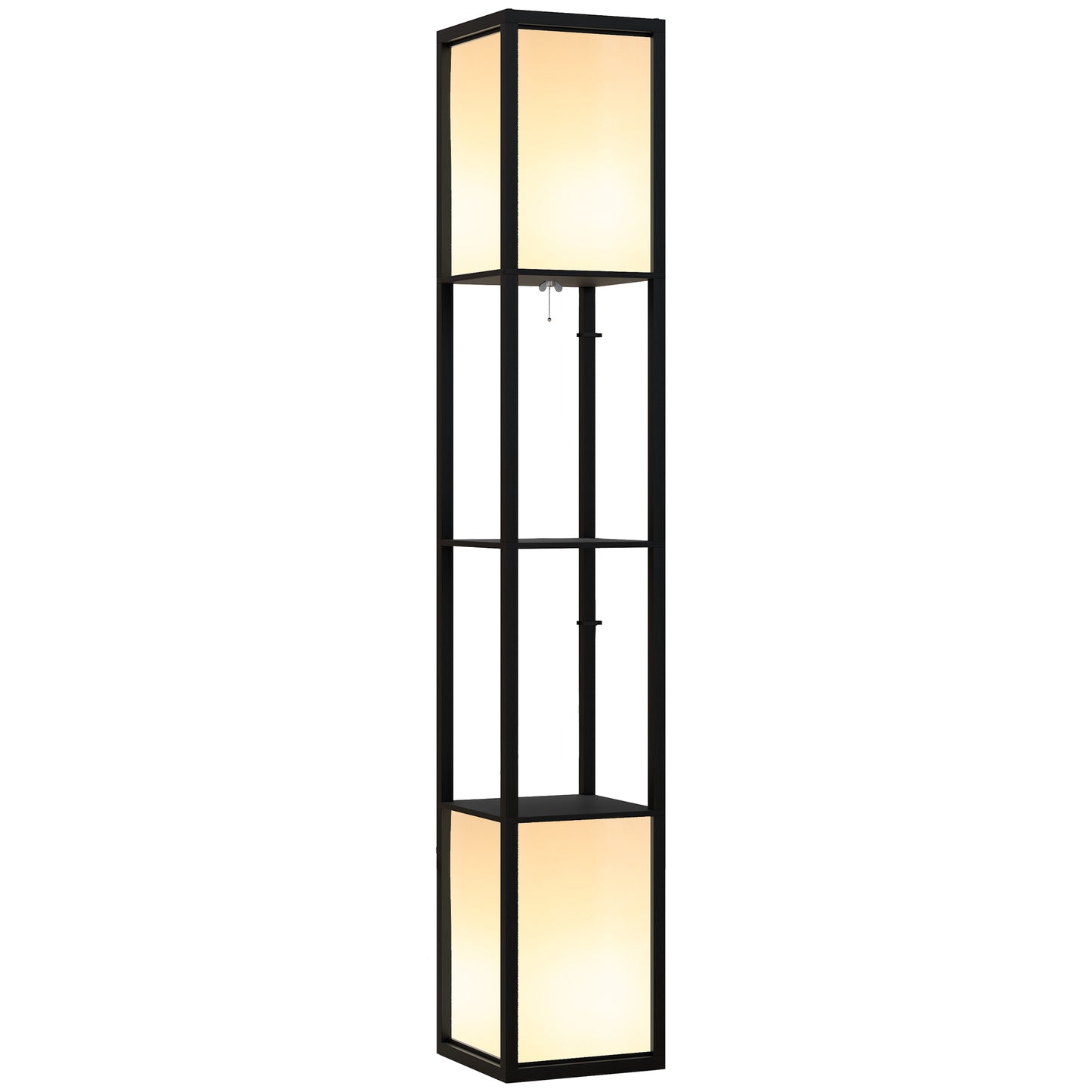 Photo of HOMCOM Modern Shelf Floor Lamp with Dual Ambient Light, Standing Lamp Living Room, Bedroom, 156cm, Black in Black colour on a white background